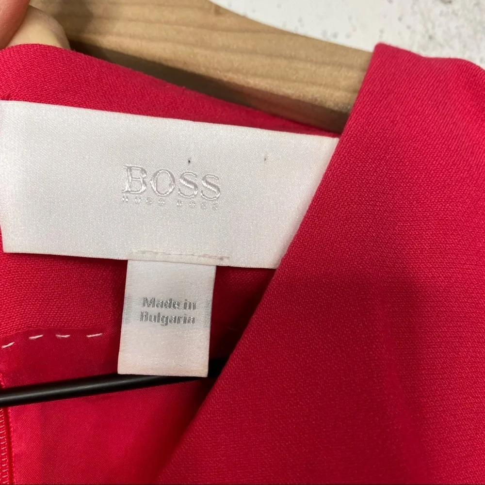 Boss Hugo Boss Belted Sheath Red Career 3/4 Sleeve Dress Size 14 - Picture 6 of 8